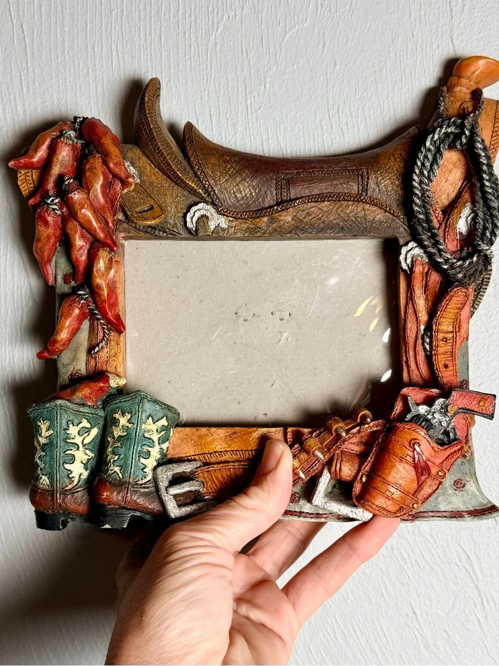 Vintag southwestern Cowboy Photo Frame with Saddle and Boots